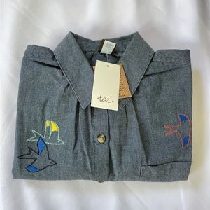 $50 Tea Collection Girls Size 10 Chambray Easy Shirt Top Denim Blue Relaxed Fit